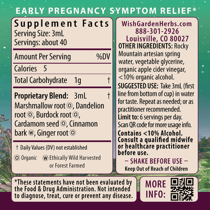 Morning Sickness, Nausea Relief 4oz Jigger Supplement Facts and Suggested Use
