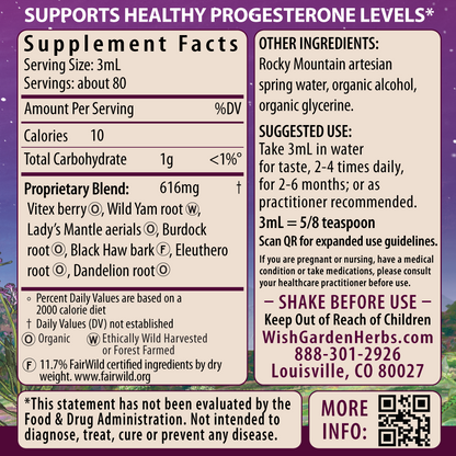 Cycle Vitality 2, Luteal Phase - Progesterone Support 8oz Bottle Supplement Facts and Suggested Use