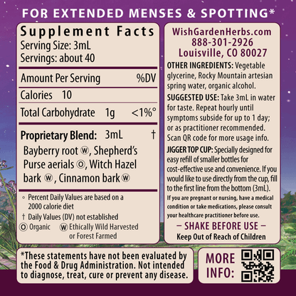 Flow Stopper, Lingering Cycle 4oz Dropper Supplement Facts and Suggested Use