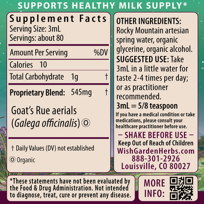 Goat's Rue Tincture, Lactation Aid 8oz Bottle Supplement Facts and Suggested Use