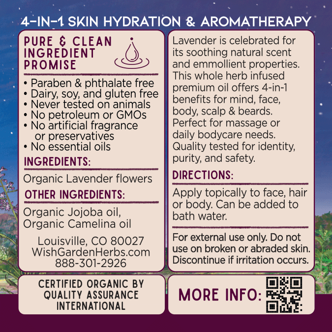 Lavender Oil Calm & Hydrate Ingredients & Supplement Facts