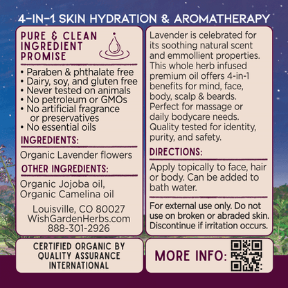 Lavender Oil Calm & Hydrate Ingredients & Supplement Facts