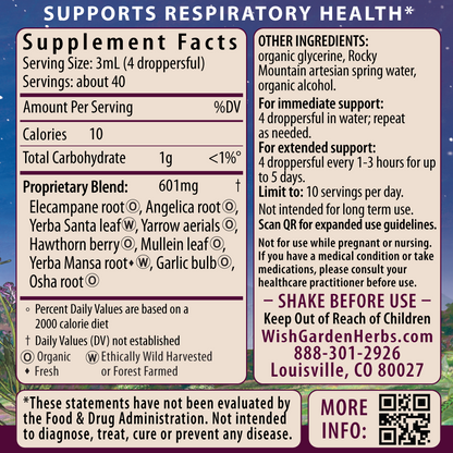 Deep Lung, Bronchial Support 4oz Jigger Supplement Facts and Suggested Use