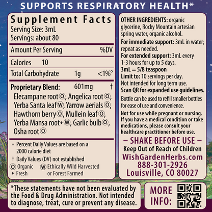 Deep Lung, Bronchial Support 8oz Bottle Supplement Facts and Suggested Use