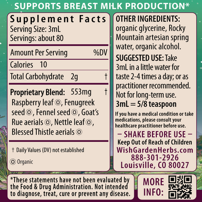Milk Rich, Supply Booster 8oz Bottle Supplement Facts and Suggested Use