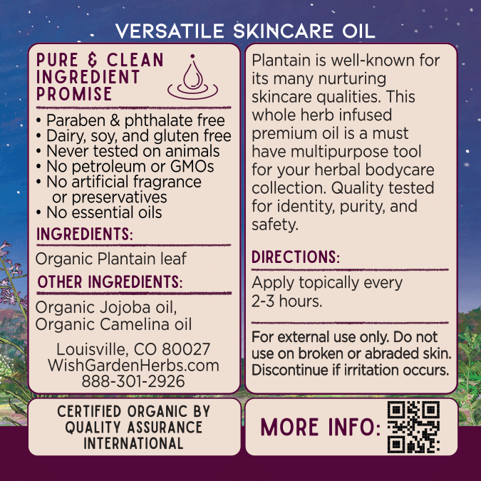 Plantain Oil Calm & Restore Ingredients & Supplement Facts