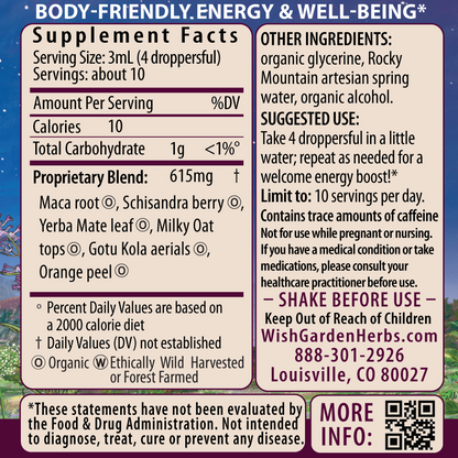 Rise & Energize, Daily Energy Boost 1oz Dropper Supplement Facts and Suggested Use