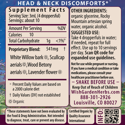 Cranial Comfort, Tension Release 1oz Dropper Supplement Facts and Suggested Use