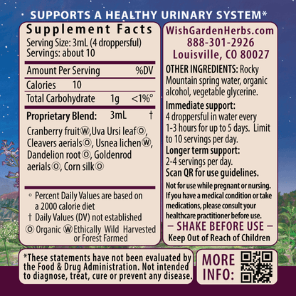 Urinary Strength, Active Support 1oz Dropper Supplement Facts and Suggested Use