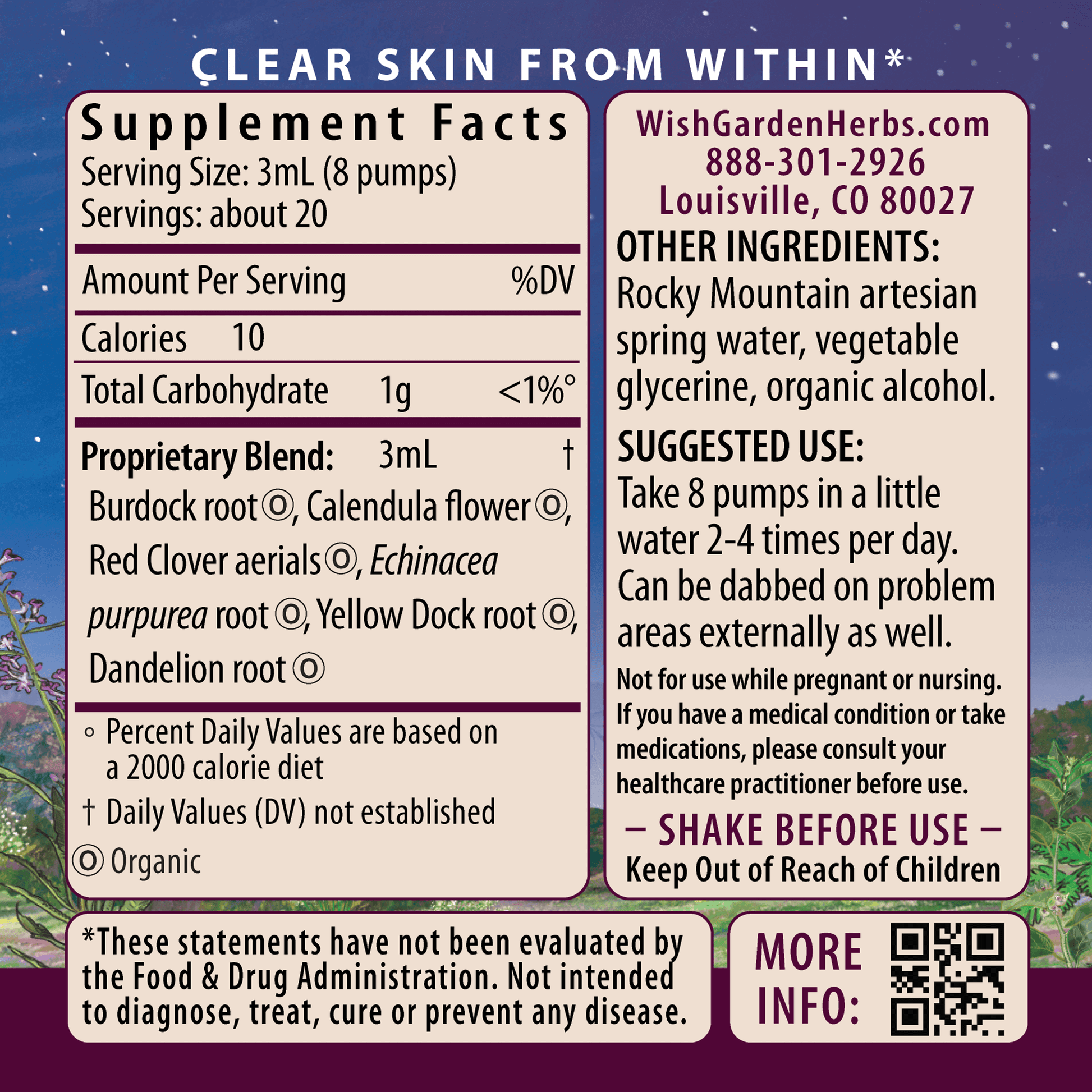 Clear Complexion Blemish Control Ingredients & Supplement Facts