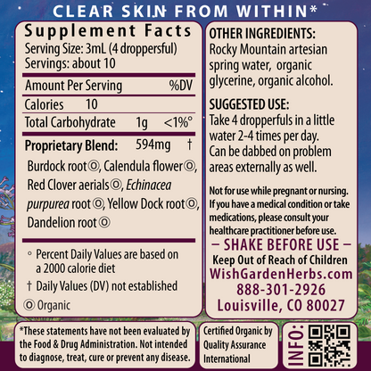 Clear Complexion, Blemish Control 1oz Dropper Supplement Facts and Suggested Use
