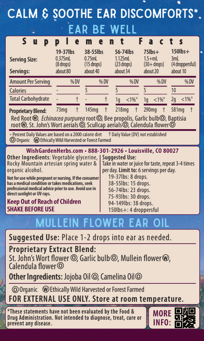 Ear Be Well Treatment Kit 2-pack Supplement Facts and Suggested Use